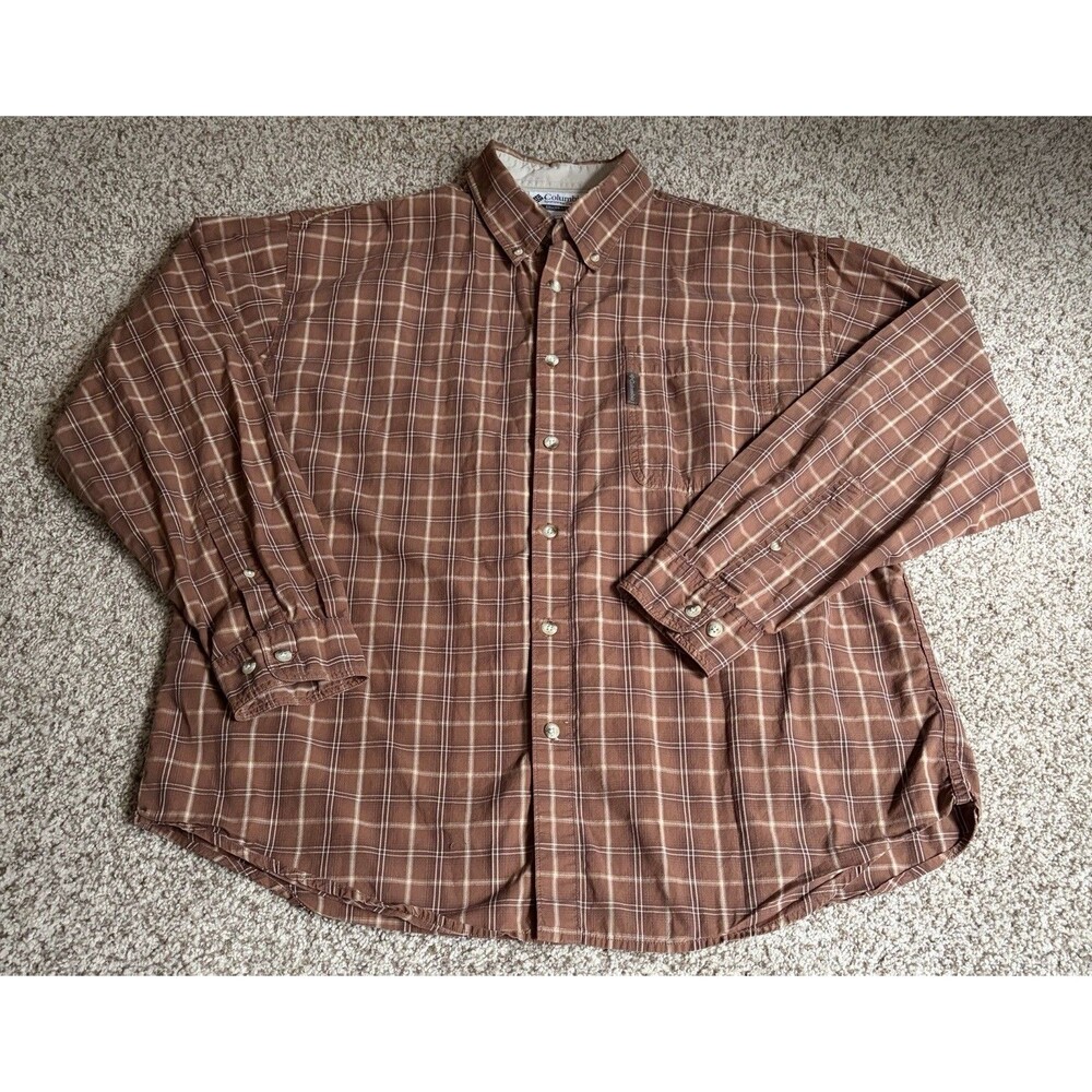 Columbia Men's Brown Plaid Button Up Long Sleeve Shirt Size XL